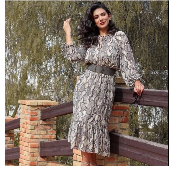 Zara Python Snake print dress with belt - Picture 3 of 9